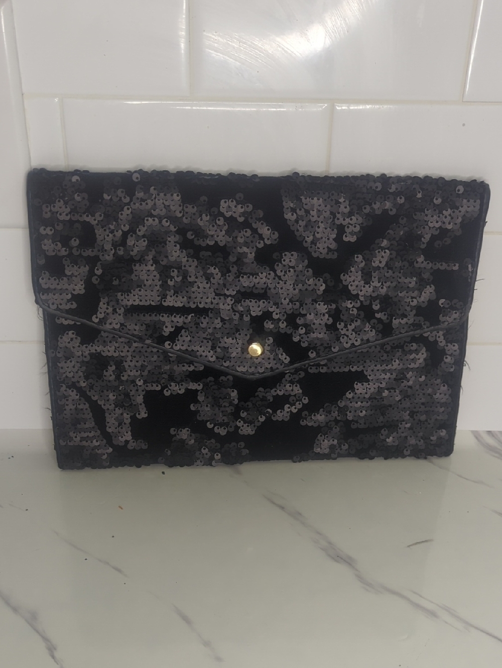 Sequin Envelope Clutch Wristlet - Black